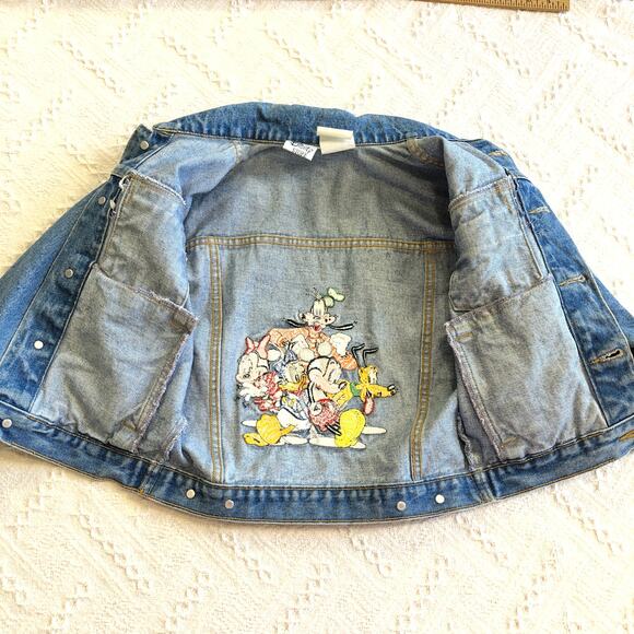 Vintage Disney Store Embroidered Denim Jacket Kids XS Y2K Mickey Minnie Goofy - Picture 9 of 12